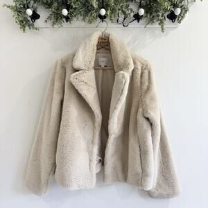 LOFT faux fur jacket Plush Cream Neutral Capsule Small Open SB
